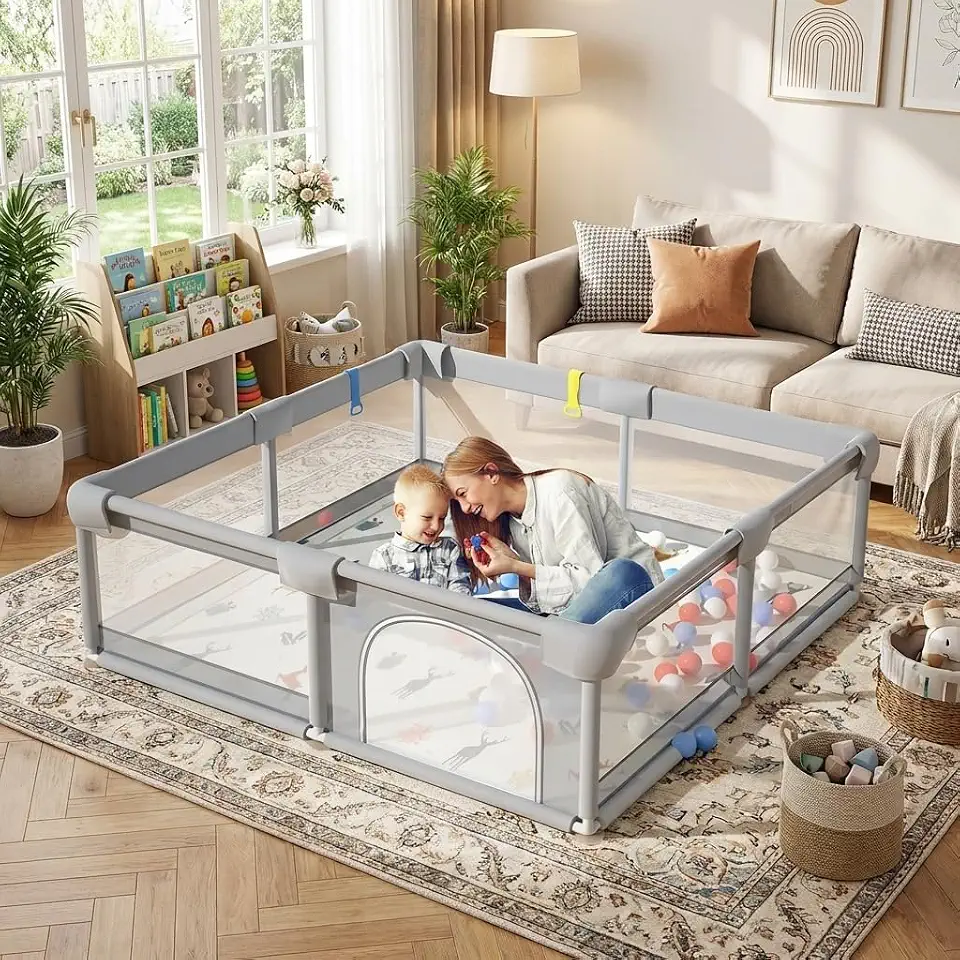 Cercadinho para Bebe e Crianças Pequenas Chiqueirinho Para Bebês Resistente com Malha Macia e Respirável, Cercado de Segurança 180x150x68cm