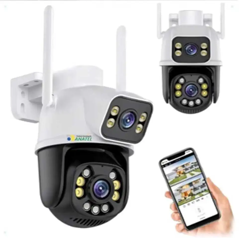 Câmera de Segurança WiFi Externa HD 3MP, IP Sem Fio com Visão Noturna Infravermelha, Dupla Lente Grande Angular, À Prova D'Água IP66, Detecção de Movimento e Áudio Bidirecional PREMIUM
