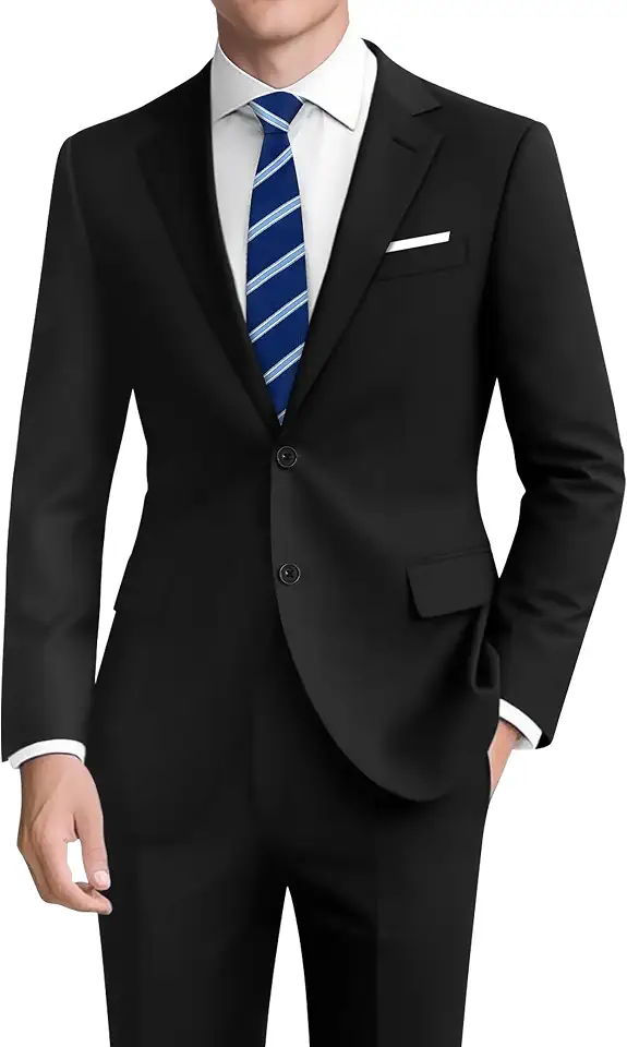 Terno masculino 2 peças slim fit, blazer de dois botões e calça de cintura ajustável, Preto elástico, 41