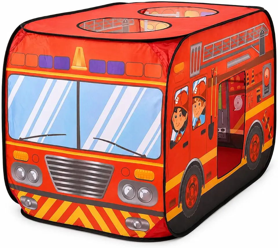Barraca Infantil Caminhão de Bombeiro Pop-Up Toca Educativa para Menino e Menina Presente de e Dia das Crianças 1 a 7 Anos
