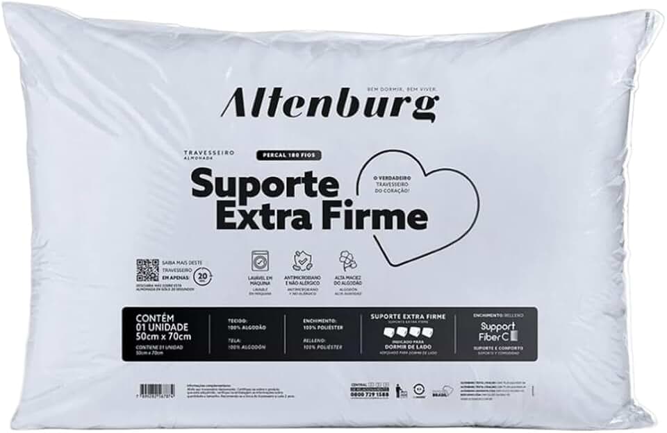 Travesseiro Altenburg Extra Firme, Suporte, 50 x 70 cm, Percal 180 Fios, 100% Algodão