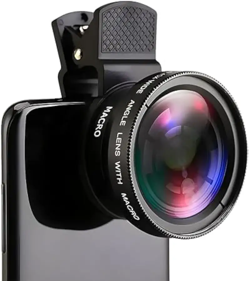 Lente para Celular 2 em 1 Profissional Super Angulo Amplo 0,45x e Macro 12,5x, Super Zoom Ideal PAra Fotografos Paisagem Retrátos Vídeos Universal + Bolsa para Transporte PREMIUM DUPIN