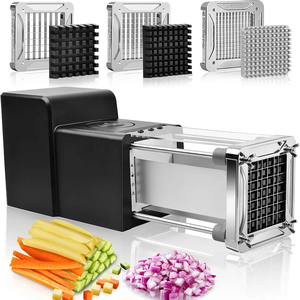 Sopito Cortador elétrico de legumes de aço inoxidável com 3 lâminas de 1/4 3/8 1/2 polegada para batatas, cenouras, cebolas, maçãs