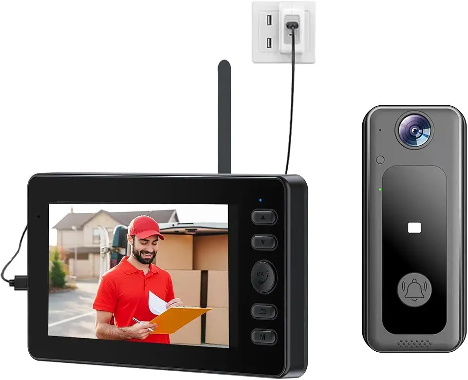 Campainha Inteligente Sem Fio com Vídeo Porteiro, Intercom de Áudio e Visão Noturna, Tela IPS 4.3”, Ângulo de 170°, Vídeo Porteiro Bidirecional Residencial Interno E Externo (M13S)