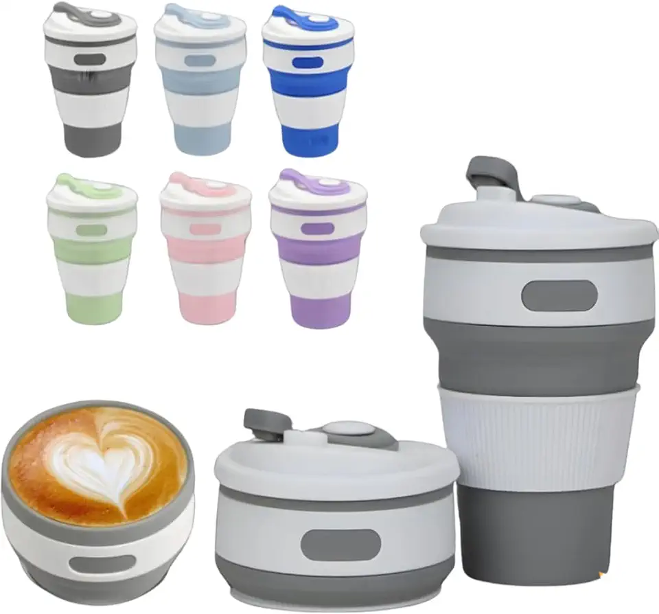Copo Retrátil Dobrável C/ Tampa Silicone 350ml