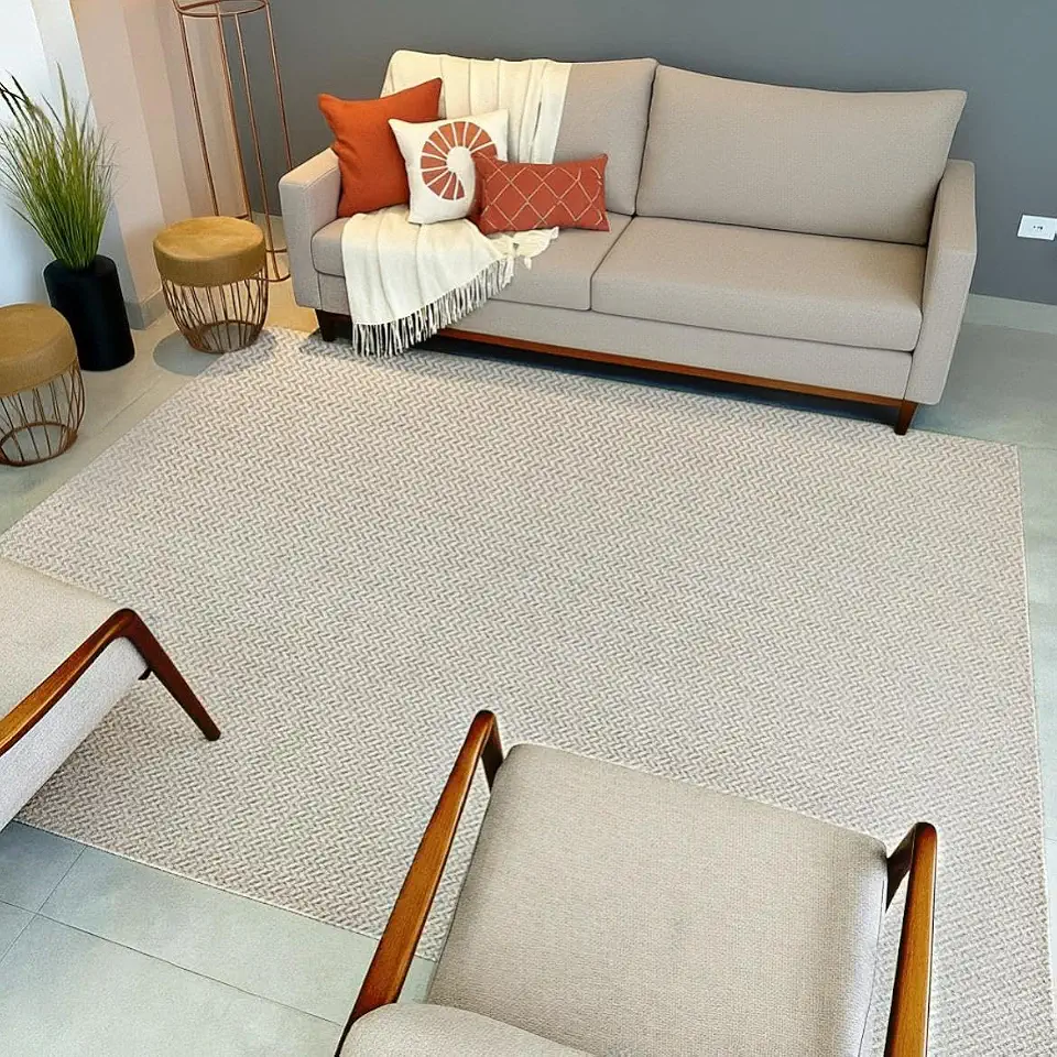 Tapete Retangular para Sala, 200x300cm, Felpa Baixa, Antiderrapante, Decorativo (Areia De Copacabana)