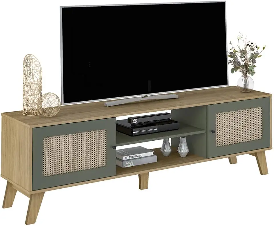 Rack para TV até 75" com 2 portas de abrir CHARLOTTE cor Carvalho c/Menta - Artely