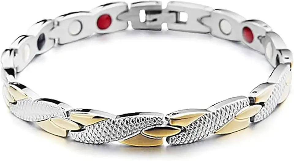 Pulseira Fir Twist Prata Com Dourado Bracelete Equilíbrio Magnética
