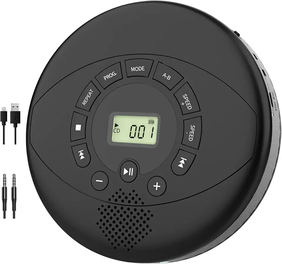 CD Player Portátil, Toca CD Portatil Toca‑CD Recarregável, Discman com Alto‑falante Integrado, Reprodução USB e Ajuste de Velocidade para Uso Diário, Viagens e Estudos