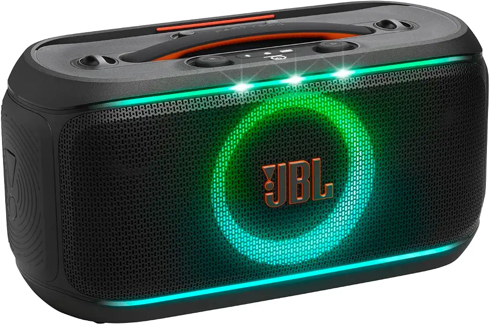 JBL PartyBox On-the-Go 2 - Altifalante portátil Bluetooth para festas com microfone sem fio, espetáculo de luz dinâmica, 15 horas de reprodução, classificação IPX4 à prova de salpicos, som