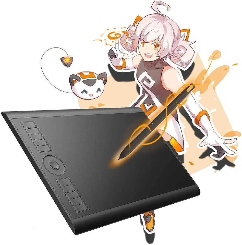 GAOMON Mesa Digitalizadora M10K PRO 10 polegadas, tablet de arte digital, suporta função de inclinação e radial com 10 teclas de atalho, caneta stylus