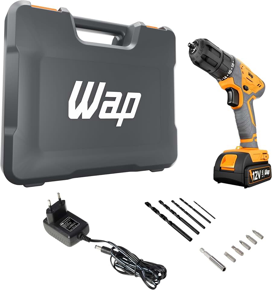 WAP Parafusadeira Furadeira à Bateria 3/8" 12V WF 12K3.2 com 18 Níveis de Torque, 2 Níveis de Velocidades e Maleta