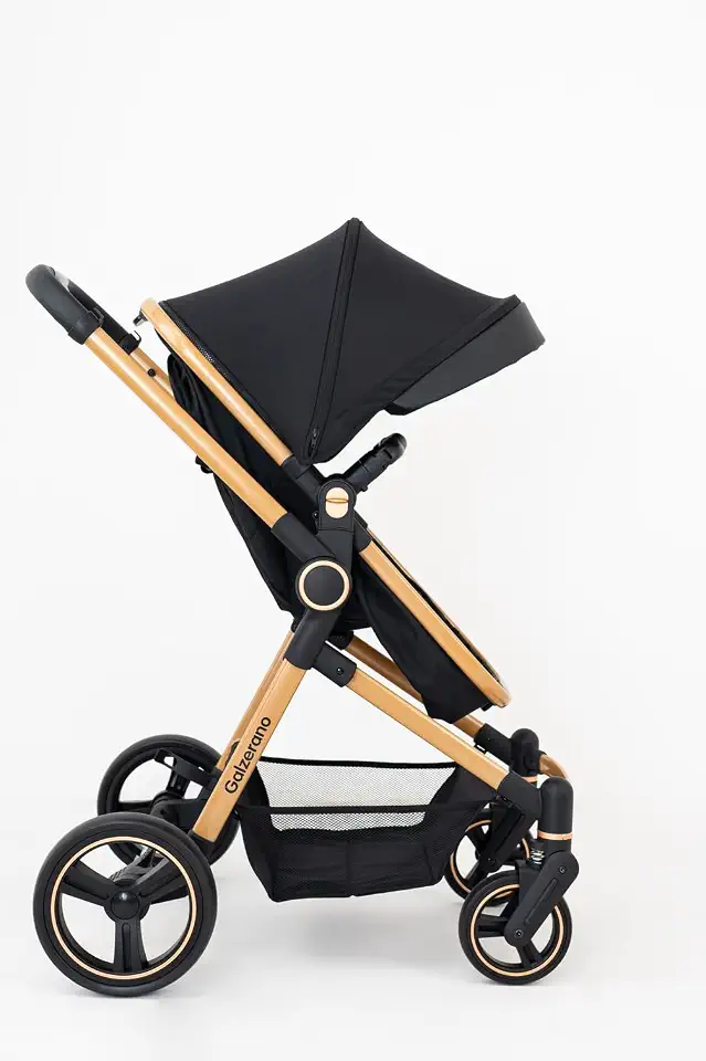 Galzerano Carrinho de Bebê Ivy, Preto e Dourado, com Cesto Moisés