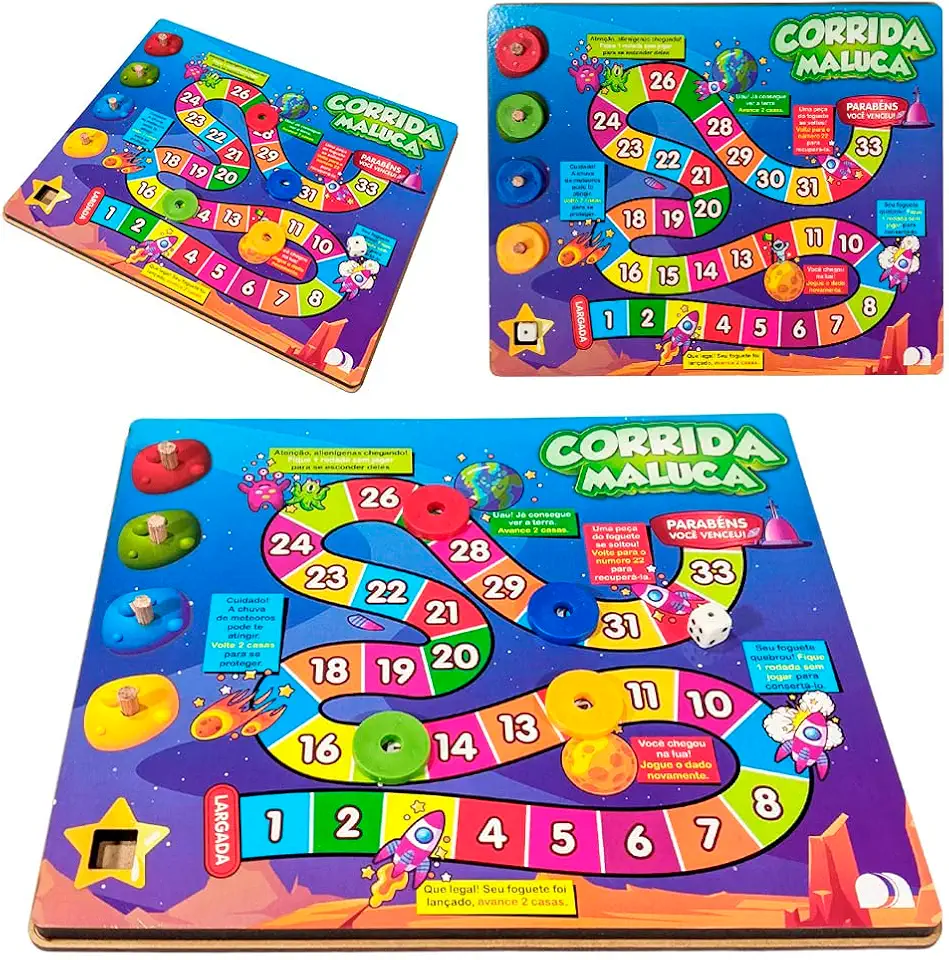 Jogo De Tabuleiro Corrida Maluca Em Madeira Educativo Pista Em MDF Presente Para Criança Maninho Brinquedos Escolar