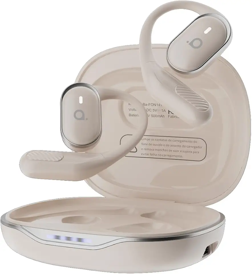 Fone De Ouvido Bluetooth Esportes, Basike T6, IPX5/OWS Fone de Ouvido Estéreo Hi-Fi, Suporta Chamadas de Voz, 60 Horas em Standby Para Corrida e Exercícios ao Ar Livre (Branco)
