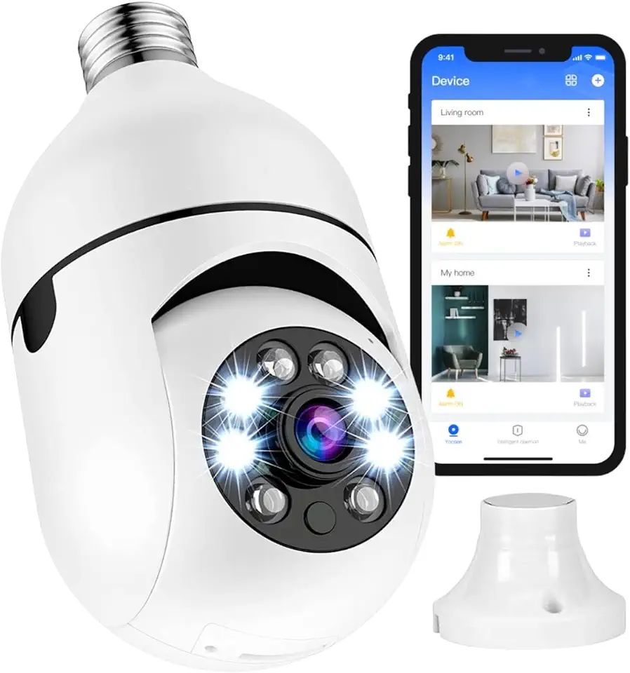 Câmera Lâmpada WiFi 360° IP Full HD 1080p Segurança Giratória Visão Noturna Infravermelho Detecção de Movimento Bivolt Monitoramento Acabamento Premium