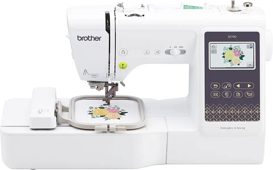 Brother Máquina de costura e bordado SE700, conexão LAN sem fio, 135 designs embutidos, 103 pontos embutidos, computadorizado, área de aro de 10 x 10 cm, tela sensível ao toque de 9,4 cm, 2 metros