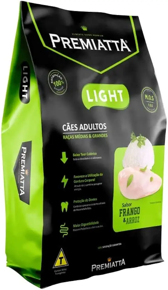 Premiatta Ração Nutricare Light Cães Adultos Médios E Grandes Sabor Frango E Arroz 15Kg