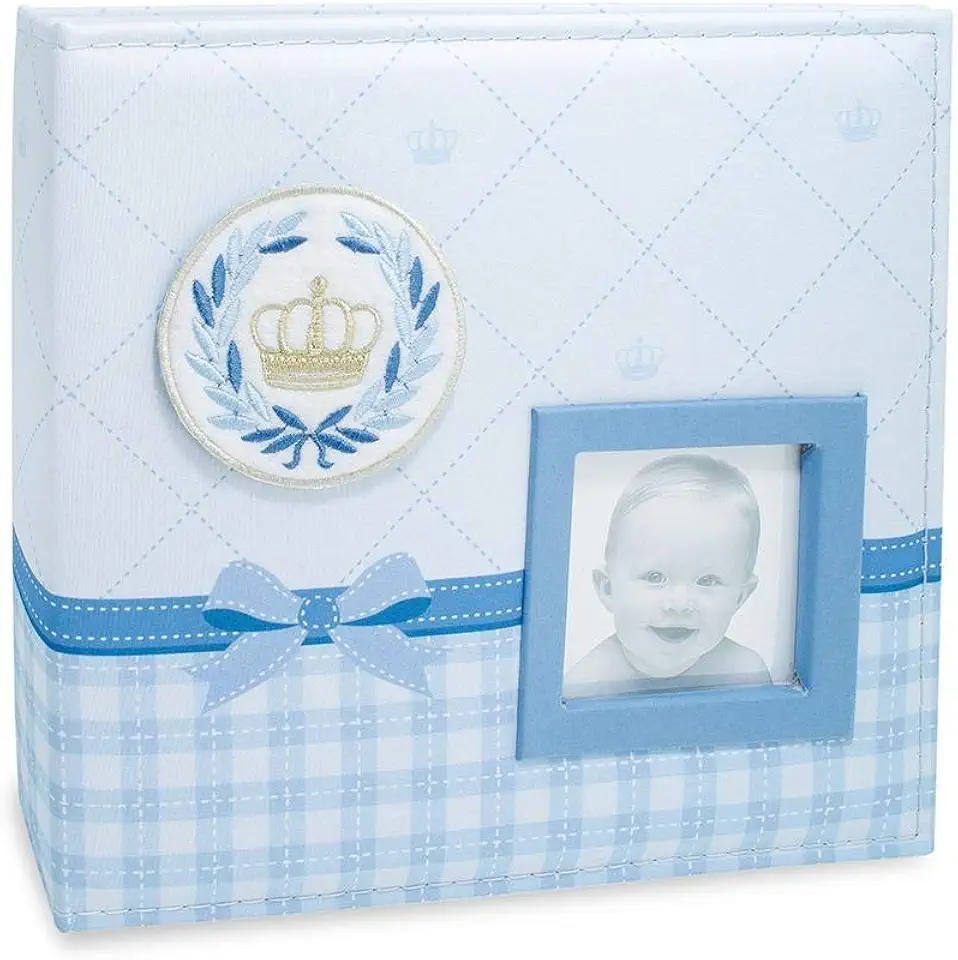 Álbum de Fotos do Bebê Coroa - Azul - 200 Fotos 10x15 cm - 24,5x23 cm