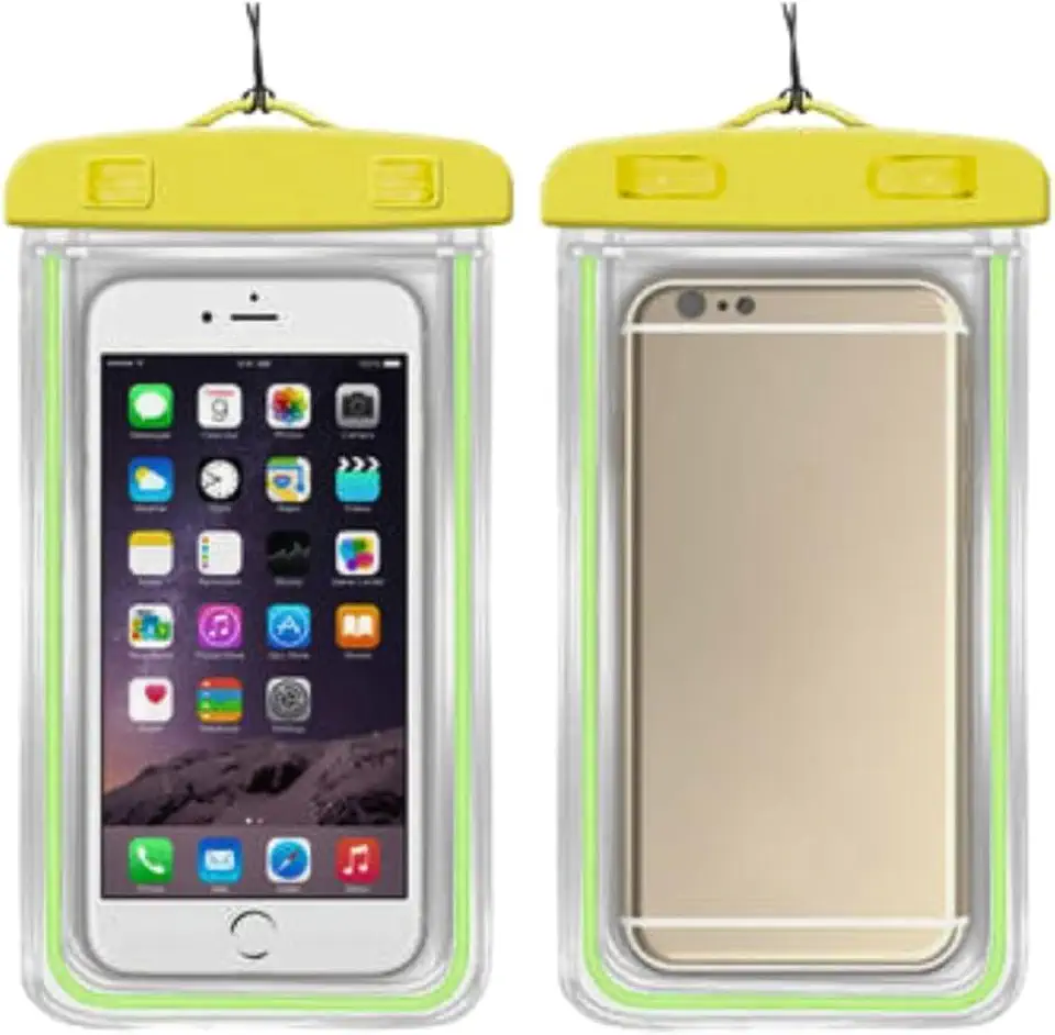 Capa Case para Celular a Prova de Água Impermeável Transparente Universal Proteção Completa IPX8 Sensível ao Toque Ideal para Praia Trilhas Piscina Viagens (Amarelo)