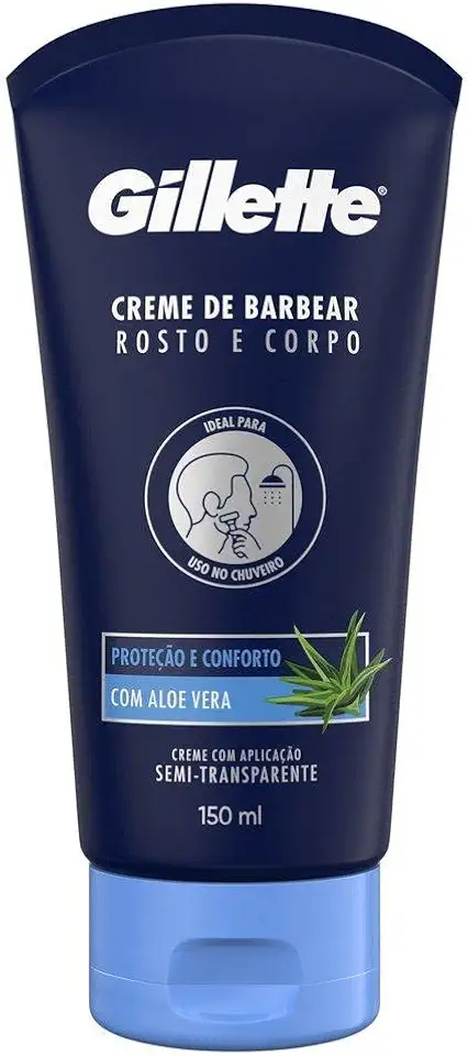 Gillette Creme de Barbear Rosto e Corpo com Aloe Vera, Ideal para Barbear com um Aparelho de Barbear no Chuveiro 150mL