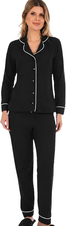 Conjunto Pijama Americano 100% Algodão Pima Victory Com Calça e Blusa Manga Longa Feminino Adulto