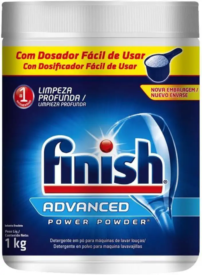 Finish Advanced Detergente para Lava Louças em Pó, Sabão Limpeza Profunda, 1kg