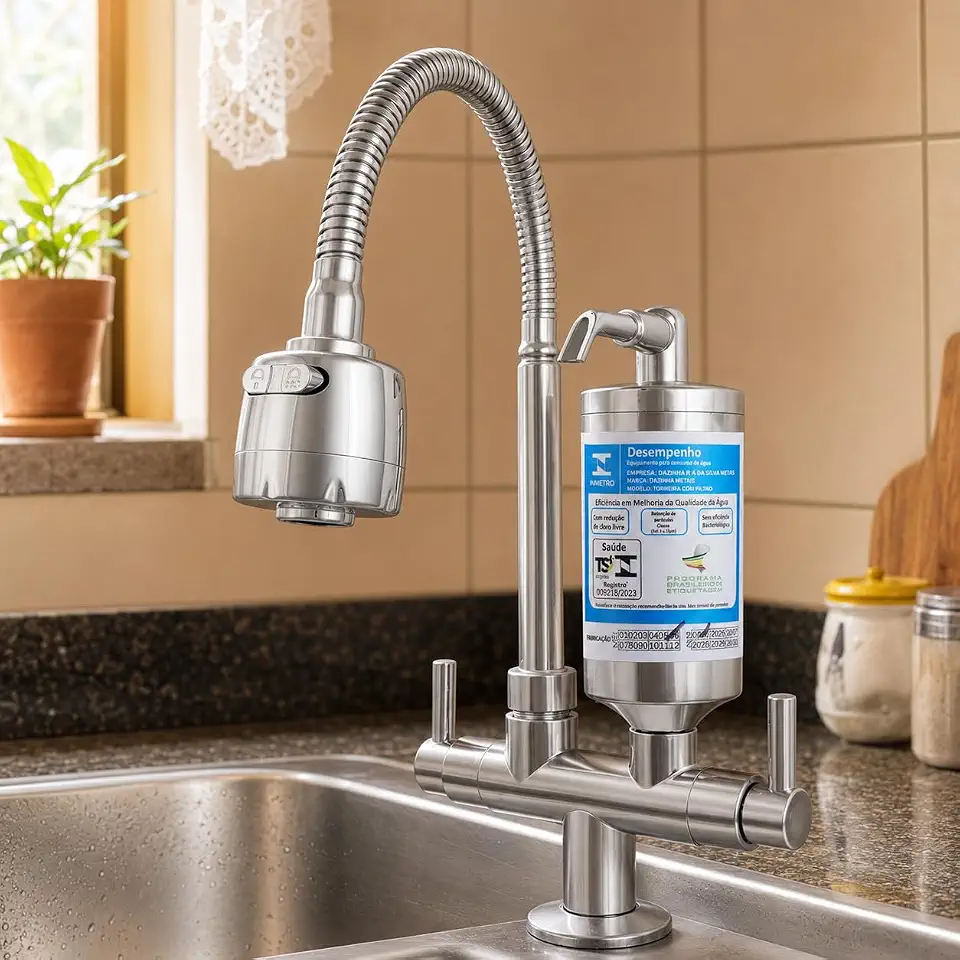 Torneira de Cozinha com Filtro Integrado Bica Flexível e Móvel Corpo em Abs Acabamento Cromado para Pia e Bancada