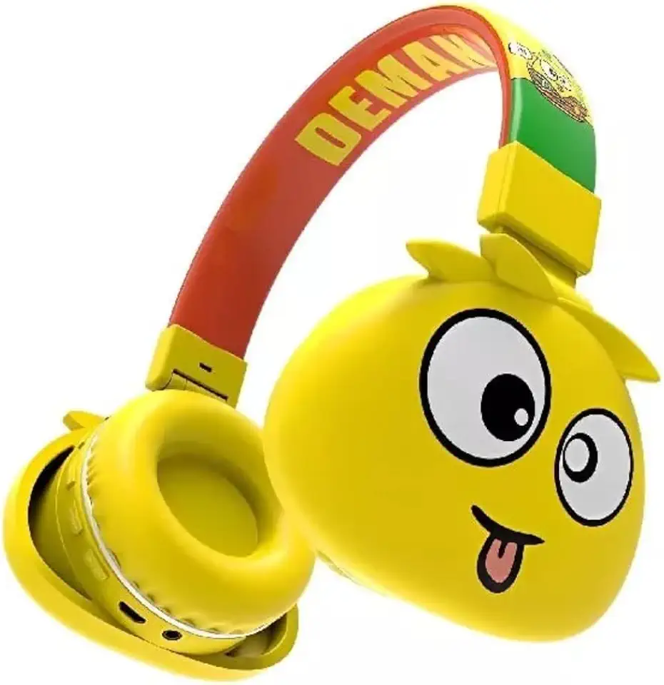 Fone de Ouvido Bluetooth Infantil Mostrinhos Sem Fio Kids - 8 Modelos Divertidos com Conexão Bluetooth e Cabo Auxiliar, Ajuste de Altura e Design Dobrável - Conforto e Diversão (Amarelo)