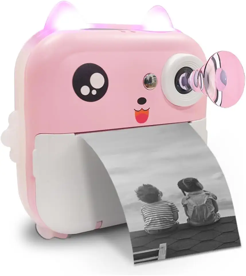 Câmera Infantil Digital Instantânea Com Impressão Térmica Full Hd Tela 2 Polegadas Foto Vídeo Jogos Educativos Zoom 5x Recarregável Portátil Para Crianças Diversão Criativa Segura (ROSA)