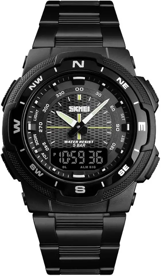 Relógio de pulso masculino de marca 1370, com pulseira de aço inoxidável, mostrador de data, ponteiros luminosos e mecanismo de quartzo Wristwatch