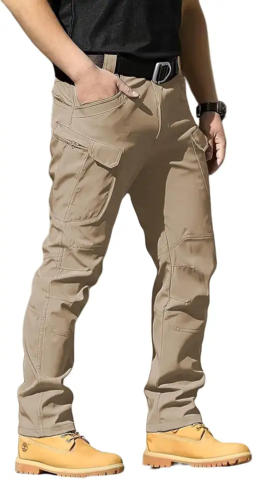 Calça cargo tática masculina, para trabalho, caminhada, impermeável, leve, cintura elástica para pesca ao ar livre com bolsos