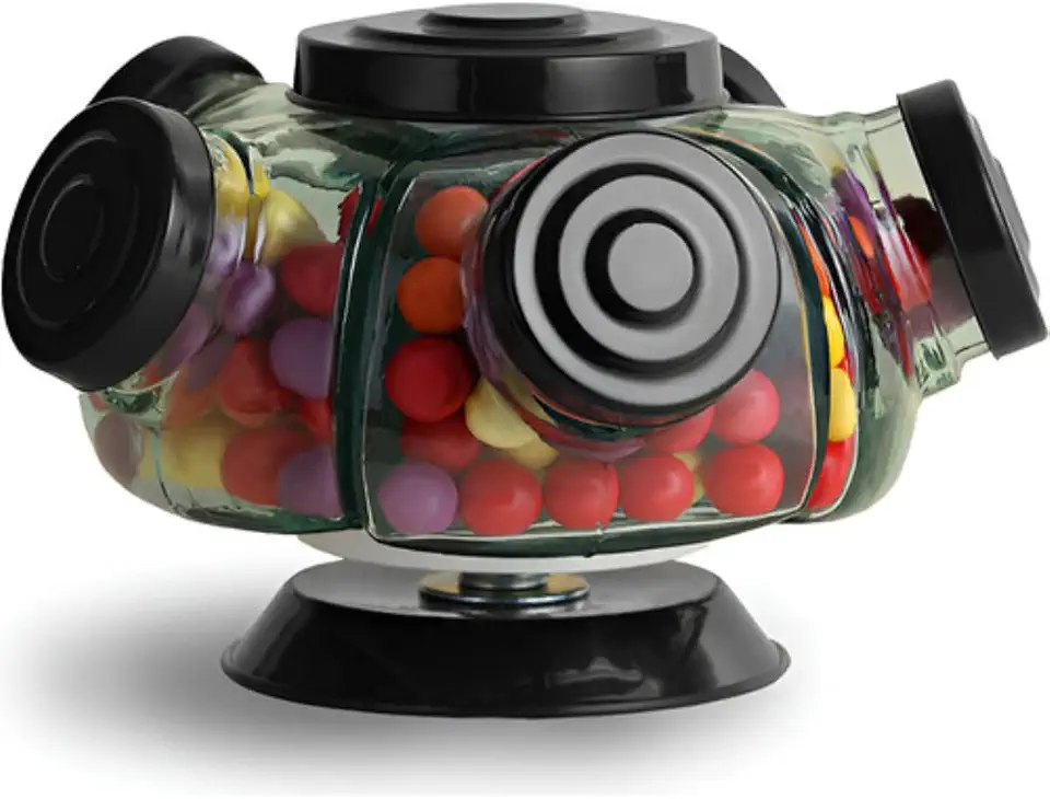 【Cozena】Baleiro Giratório De Vidro Bomboniere Decoração 5 Gomos Retrô Artesanal (Preto)