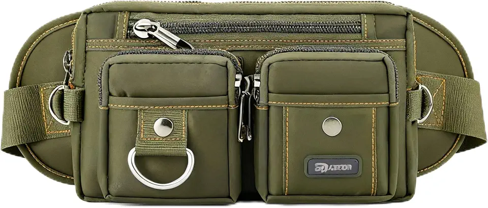 Pochete Tática Masculina, Lona Impermeável, 6 Compartimentos, 25x12cm, Ajustável até 107cm, para Ferramentas e Atividades ao Ar Livre (verde)