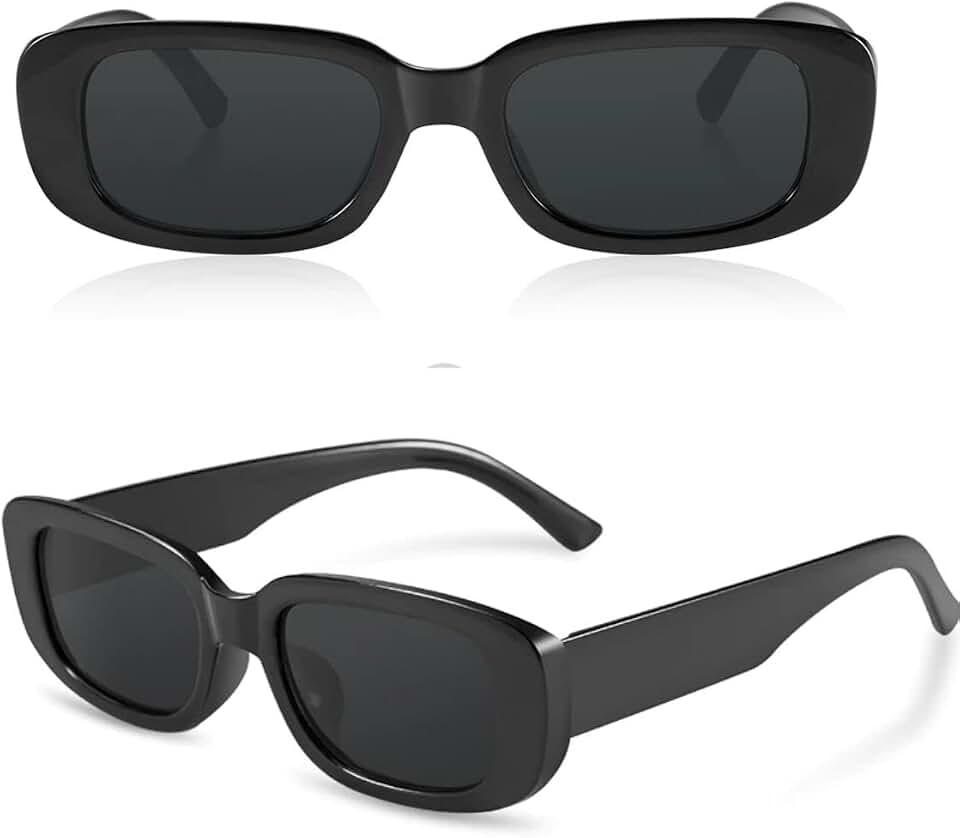 Óculos De Sol Retangular Retrô Preto Proteção UV400 Unissex Blogueira Moda Vintage Hype Solar