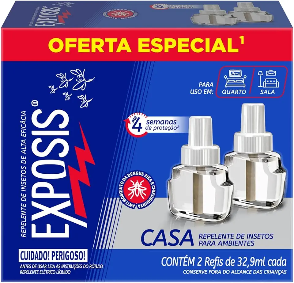 Exposis Casa, Repelente Eletrico Liquido para Ambientes, 2 Refis de 32,9ml Cada Um
