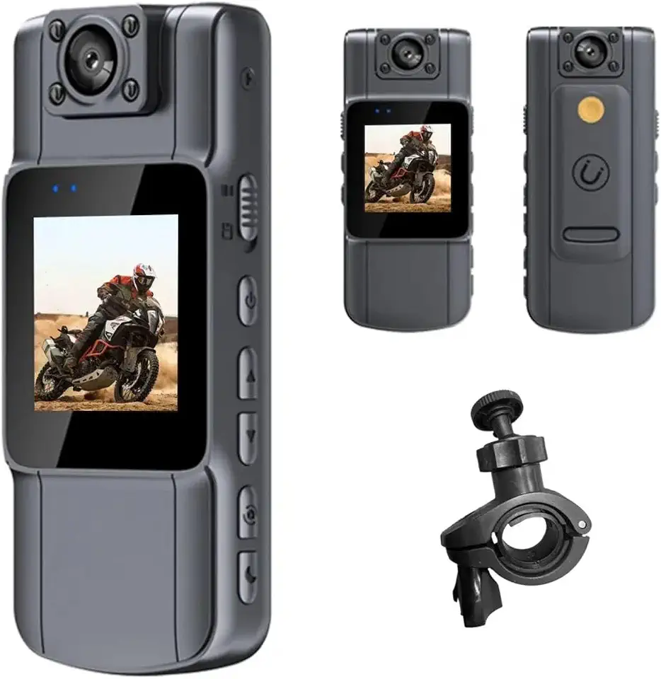 FINYQBET Mini Câmera Espiã com Tela - Câmera Oculta 4K com Visão Noturna Infravermelha, Tela 1.54", Bateria de 7 Horas - Ideal para Segurança Patrimonial, Motocicleta, Entregas e Esportes Radicais