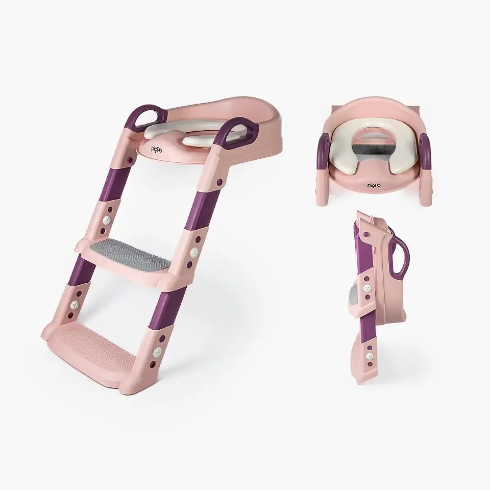 Assento Redutor Infantil Dobrável Com Escada Desfralde (Rosa)