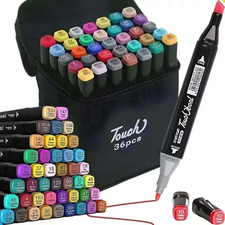 Caneta Marcador Para Colorir Desenho Profissional 36, 48, 60, 80 Cores Conjunto De Canetinhas Pontas Duplas Codificados por Cores Vivas para Desenho (36)
