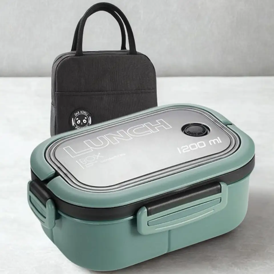 Kit Marmita Lancheira Fitness 1l Hermética com Alça Com Bolsa Térmica - Para Academia/Trabalho/Faculdade (Verde)