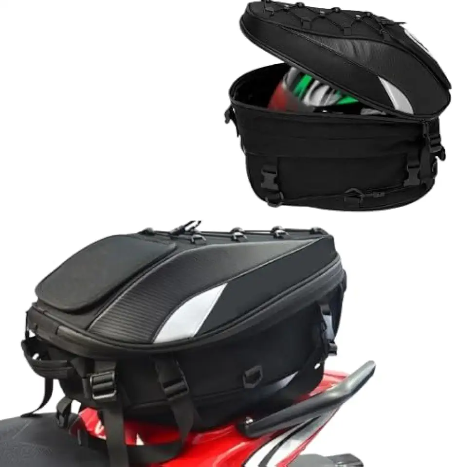 Bau bauleto alforge traseiro universal 37l preto para moto com refletivo + capa impermeável