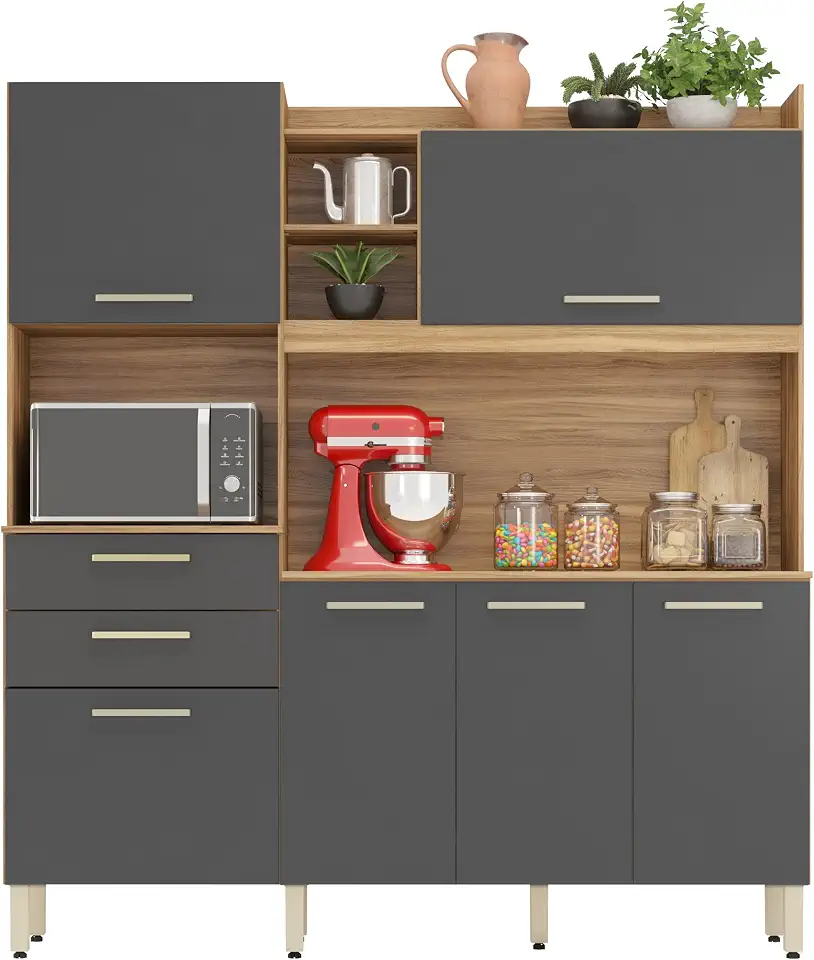 Armário de Cozinha 6 Portas 2 Gavetas Select Demobile Avena Grafito