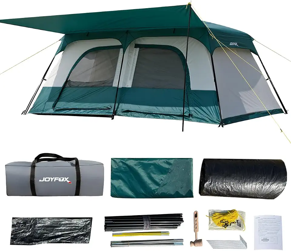 JOYFOX Barraca Camping Grande 3 Portas e Divisória Interna Toldo Frontal e Ventilação Total 4000mm