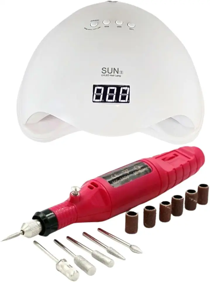 Kit Cabine Unhas Led Uv Gel Bivolt Sun + Lixa Unha Elétrica para Manicure Profissional e Cuidado Doméstico / Estufa Leds 48w Secagem Gel Acrigel