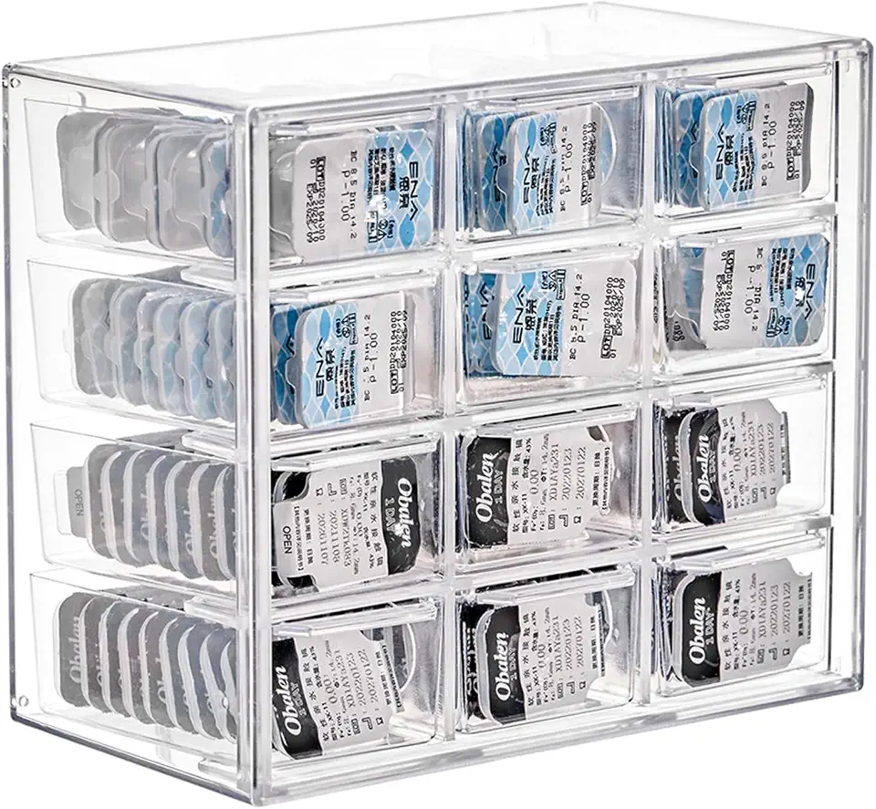 MUQING Caixa de armazenamento para lentes de contato diário, 12 grades de grande capacidade para lentes coloridas para contato visual diário, caixa de plástico transparente fácil de pendurar para todas as marcas de capas de lentes de contato cosméticas