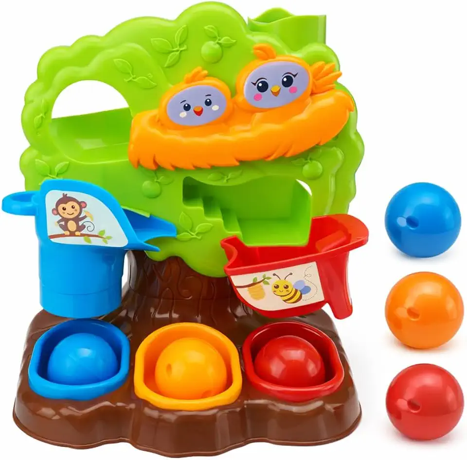 Brinquedos Educativo Para bebes Árvore Mágica com Sistema de Cores 1 Ano Bolinha Cai na Cor Correspondente Coordenação Motora e Aprendizado de Cores