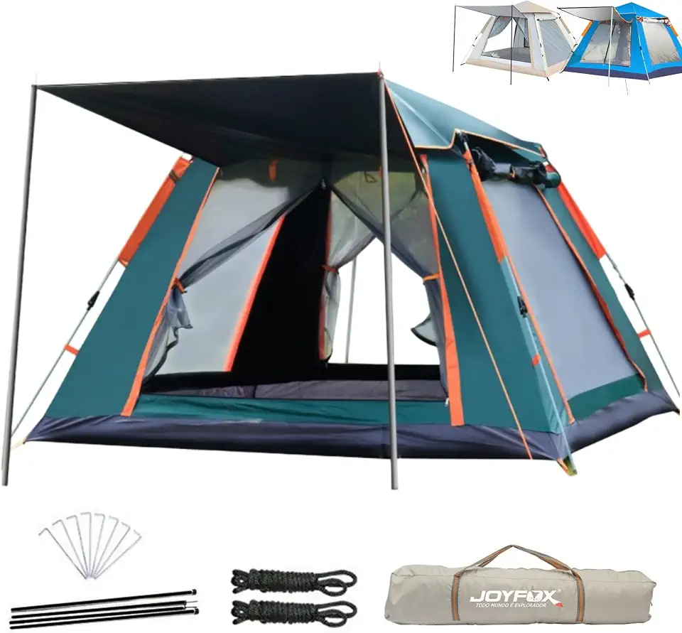 JOYFOX Barraca de Camping Automática, 3-8 Pessoas, Montagem Rápida em 3 Segundos, Proteção UV UPF50+, À Prova de Chuva com Vestíbulo e Mosquiteiro, Ideal para Acampamento, Praia e Trilha