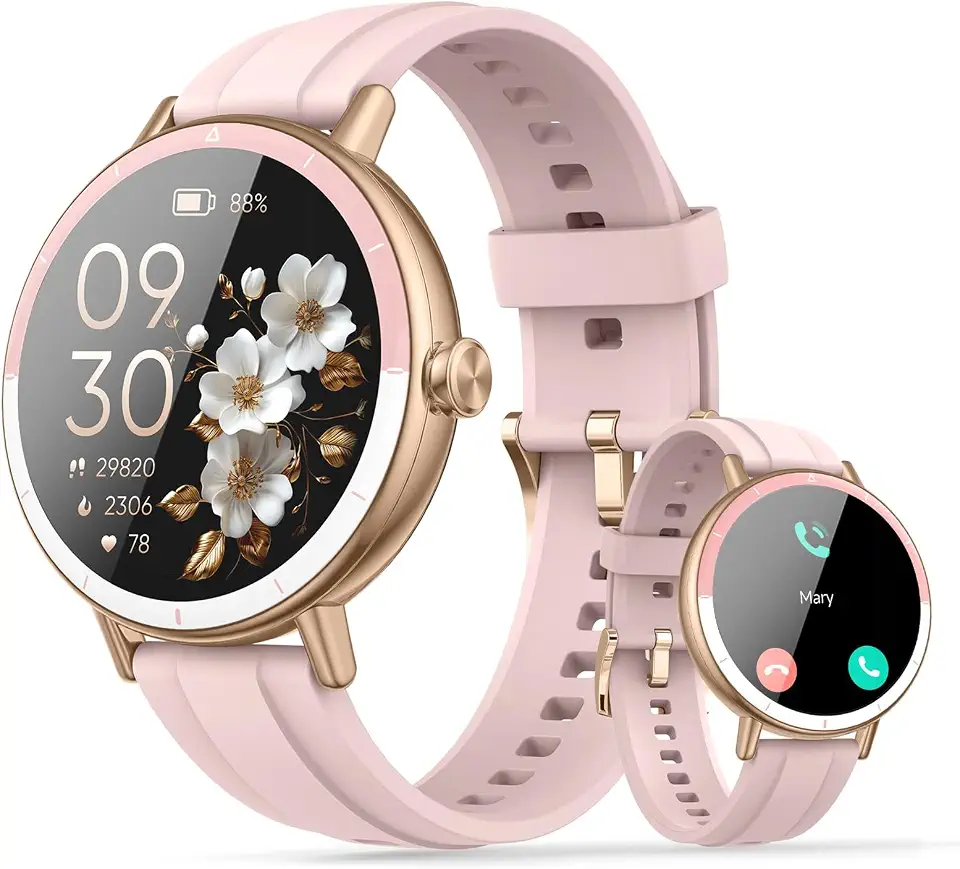Smartwatch Feminino com Chamadas Bluetooth, rastreador de atividades físicas, Tela HD 1,27 Polegadas, Resistente à Água IP68, Mais de 100 Modos Esportivos, Compatível com iOS/Android