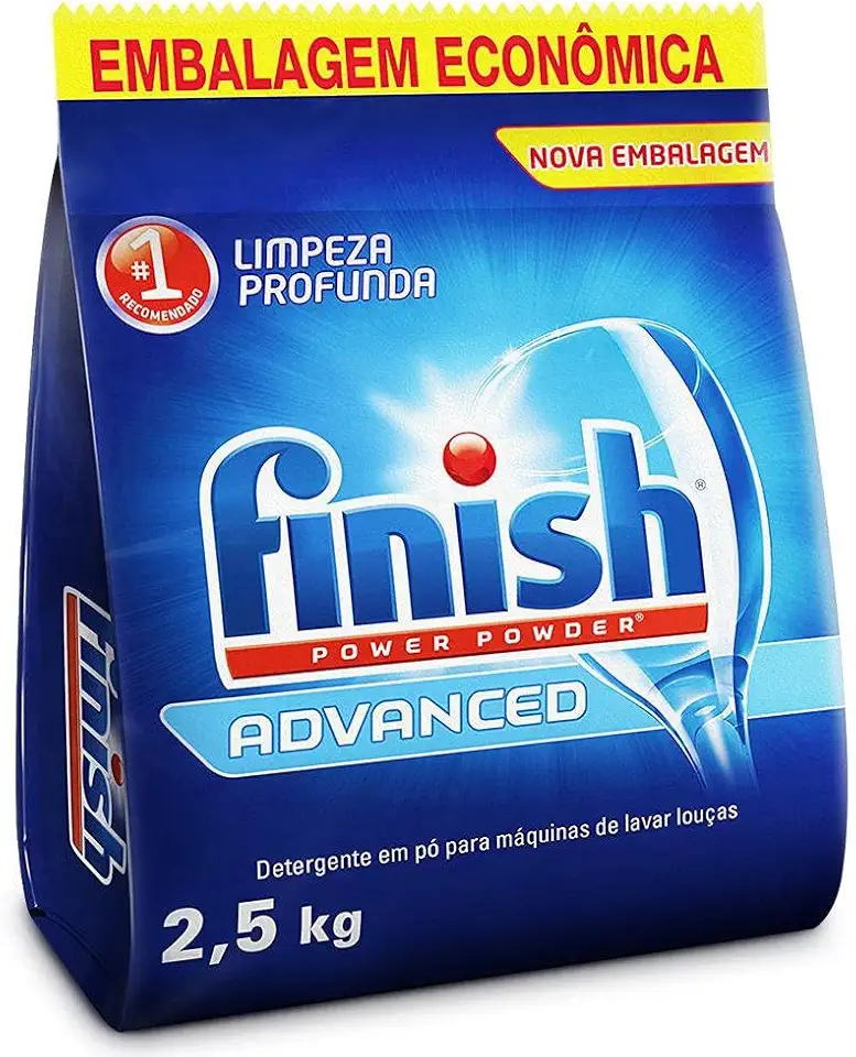 Finish Advanced Detergente para Lava Louças em Pó, Sabão Limpeza Profunda, 2,5kg