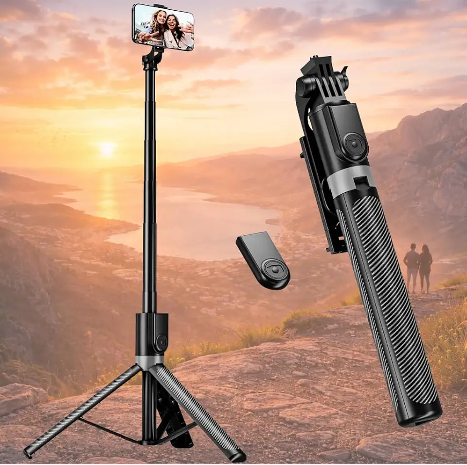 Tripé para Celular 1,70m com Altura Ajustável, Bastão de Selfie 3 em 1 com Controle Bluetooth, Rotação 360°, Portátil para Vídeos, Fotos e Lives, iPhone e Android